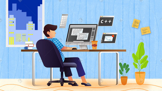 微信小程序小程序插画图片_中国程序员日格子衫程序员加班电脑办公