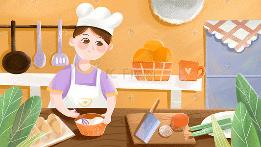 男人做饭插画图片_世界厨师日在做饭的大厨扁平插画