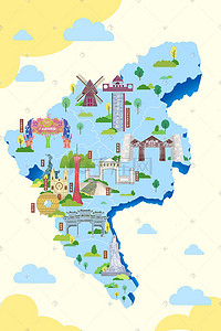 风景区插画图片_城市建筑广州市旅游风景区地图地标
