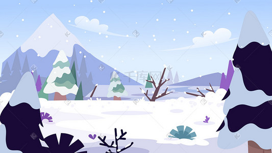 松树插画图片_冬季冬天立冬冬至雪地下雪雪花雪景树木松树