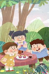 友谊国际插画图片_国际宽容日之孩子们一起吃东西玩耍
