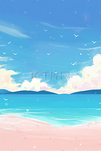 海边波浪沙滩天空云朵飞鸟唯美治愈景色