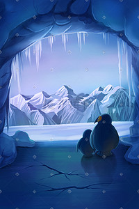 冬天冬景冬季风景雪山大雪山洞企鹅