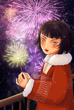 唯美放烟火场景插画海报烟花烟花