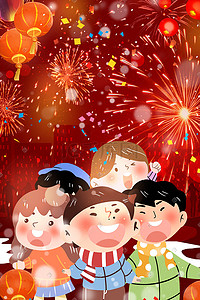 烟火烟花新年跨年跨年夜春节卡通插画烟花