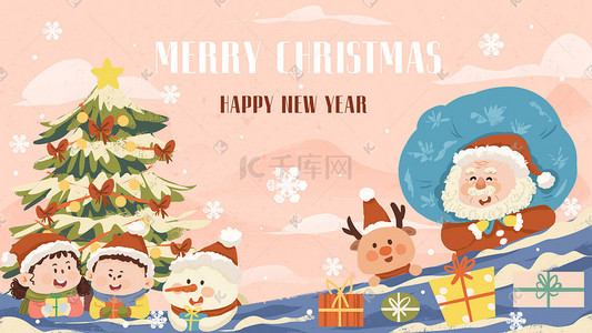 雪人礼物插画图片_圣诞节圣诞平安夜孩子礼物麋鹿