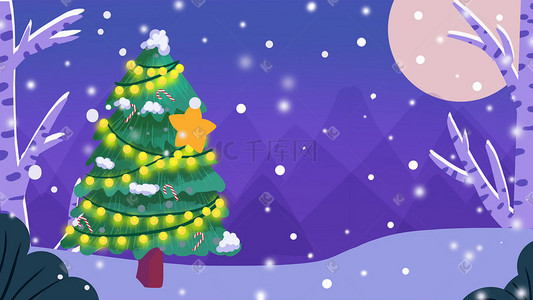 圣诞夜雪地插画图片_圣诞树圣诞夜圣诞节快乐
