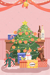 圣诞节圣诞树礼物装饰彩球彩带庆祝雪人节日圣诞