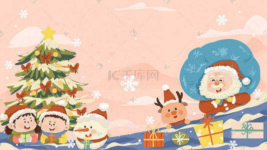 圣诞老人麋鹿插画图片_圣诞节圣诞平安夜礼物圣诞老人麋鹿卡通插画