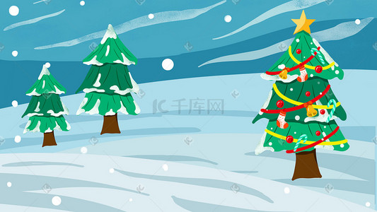可爱圣诞节插画图片_矢量扁平卡通可爱圣诞节圣诞树
