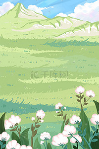 鲜花与荆棘插画图片_矢量扁平草原草地鲜花唯美春天