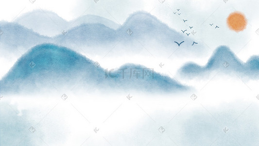 中国风水墨画山水水彩国风国画纸张质感