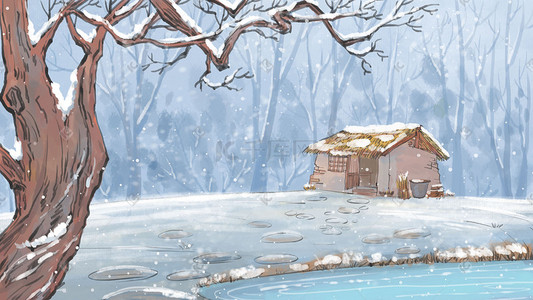 风大雪插画图片_中国风古风主题唯美冬天风景