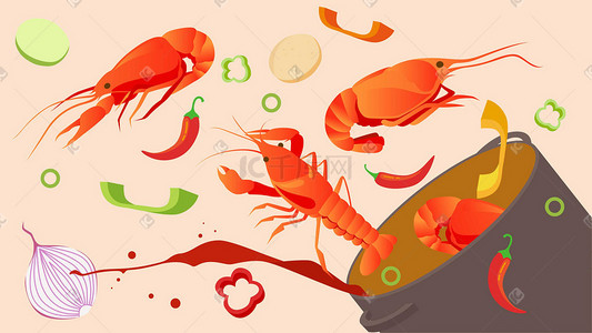 美味的小龙虾插画图片_矢量扁平小龙虾插画