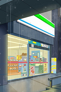 超市农产品插画图片_手绘描边便利店超市插画