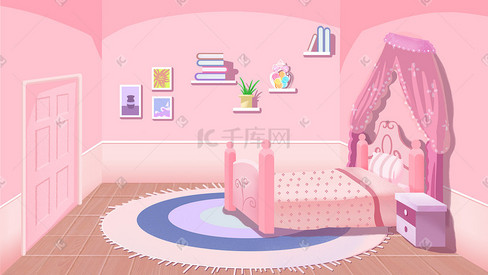 扁平粉色卧室浪漫小屋