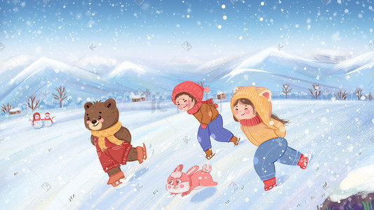 雪花大雪插画图片_冬天大雪大寒下雪滑雪背景插画