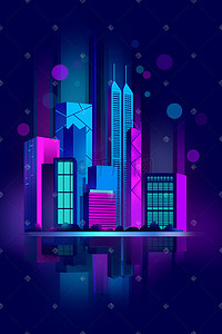 科技城市插画图片_梦幻赛博朋克风科技城市建筑