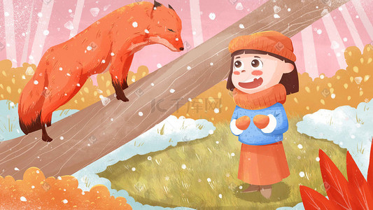 冬天森林插画图片_冬天森林童话绘本卡通插画