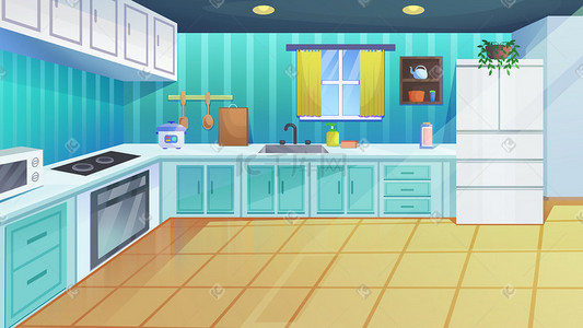 一个人胖妹妹生活插画图片_矢量扁平场景厨房生活场景做饭冰箱