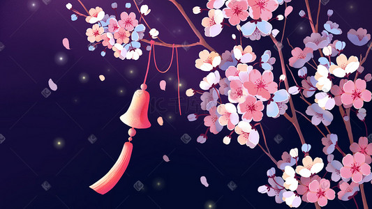 唯美治愈春天樱花风景粉色樱花插画海报背景花朵花