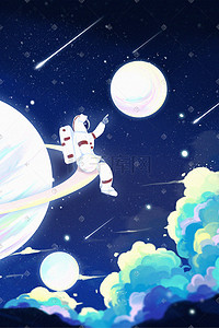 唯美治愈宇航员在太空宇宙星球探索插画