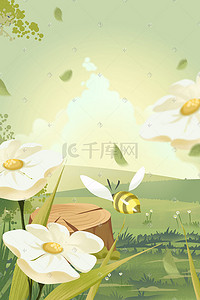 矢量扁平唯美春天春季蜜蜂花朵插画