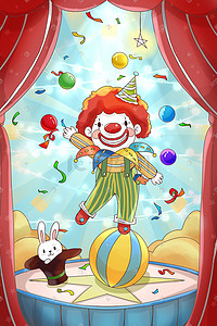 魔术表演插画图片_愚人节小丑4.1气球整蛊愚人搞笑
