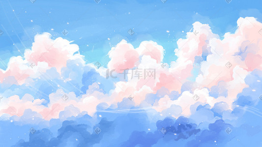 魔术舞台背景插画图片_唯美治愈梦幻夏日云层云彩背景