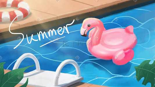 夏日游泳池清凉插画