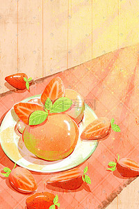 夏日夏季草莓冰淇淋清凉凉爽卡通手绘插画