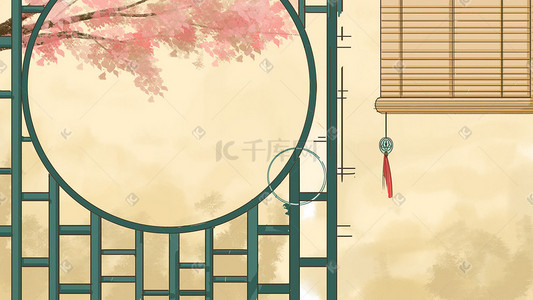 新中式花鸟插画图片_古代屏风素材图中式室内