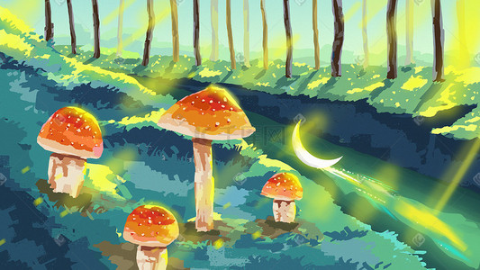 蘑菇插画图片_森林蘑菇速途梦幻插画