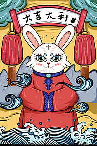 兔年国潮背景图插画新年设计手绘中国风