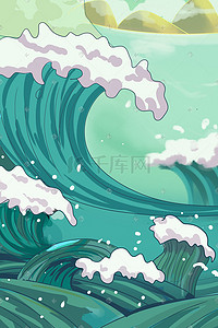 国潮风海浪浪花素材背景插画