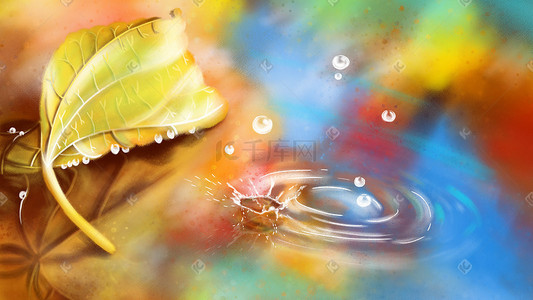 雨滴logo插画图片_秋天秋季枫叶落叶雨滴下雨写实插画