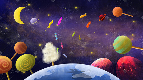 卡通太空地球棒棒糖创意海报