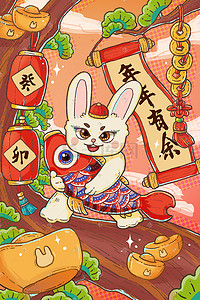 2023兔年新年喜庆兔子年年有余插画