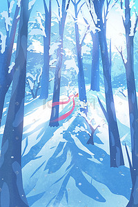 冬天冬季树林唯美雪景蓝色插画