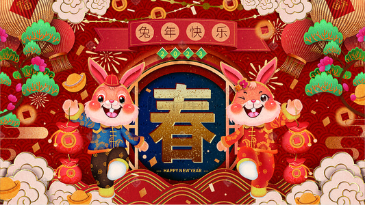 插画图片_2023新年兔年新春剪纸插画