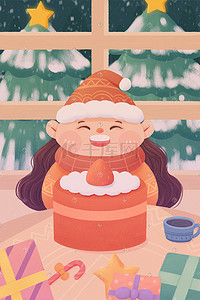 西方节日节日插画图片_冬季室内女孩圣诞节庆祝西方传统节日文化