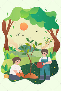 植树节环保人物扁平风插画