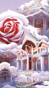 空间艺术展览插画图片_梦幻童话风玫瑰城堡数字艺术插画