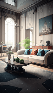 家具沙发茶几插画图片_彩色沙发客厅室内设计