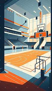 彩色篮球场体育场插画