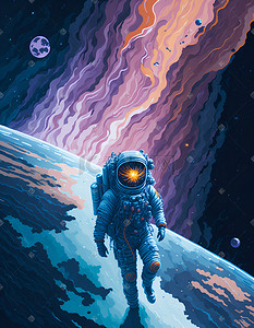 宇宙星际插画图片_太空中的宇航员星际旅行