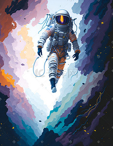 宇宙星际插画图片_太空中的宇航员星际旅行