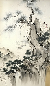 高山流水古风唯美浪漫工笔画中国画