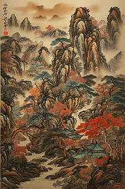 东方中国风工笔山水画