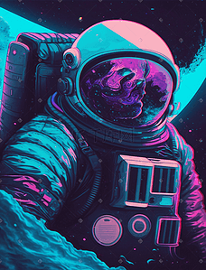 星际战舰插画图片_外太空蓝色系星际宇航员